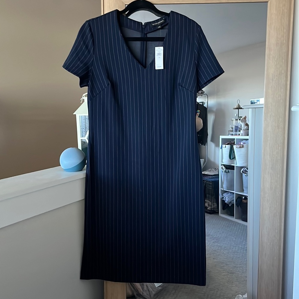 Navy Blue Pinstripe Shift Dress